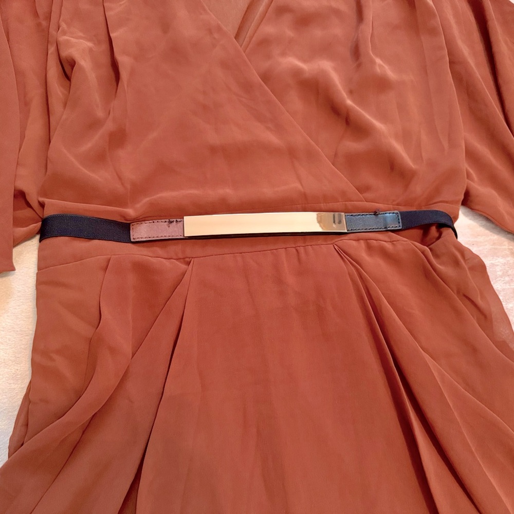 CITY CHIC Draped Faux Wrap Mini Dress w Belt - Rust Orange - Picture 10 of 16